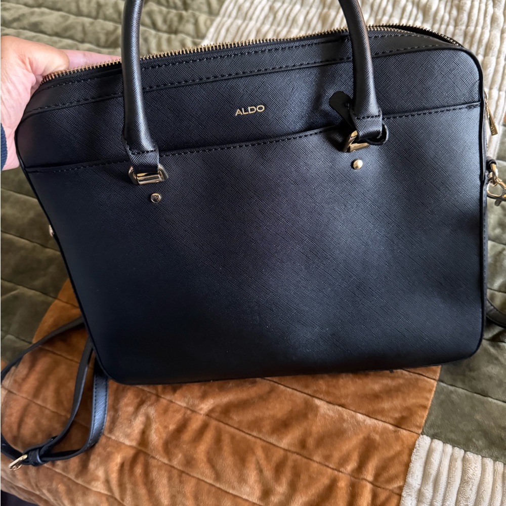 Aldo Black Saffiano Dome Satchel with Gold Hardware